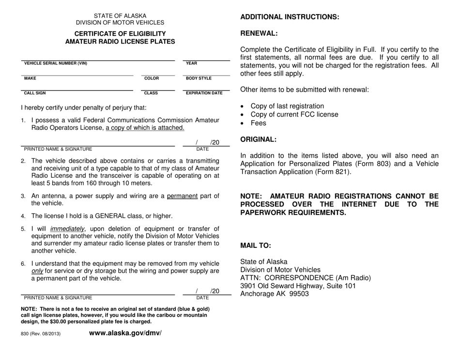 Form 830 Fill Out Sign Online And Download Fillable Pdf Alaska