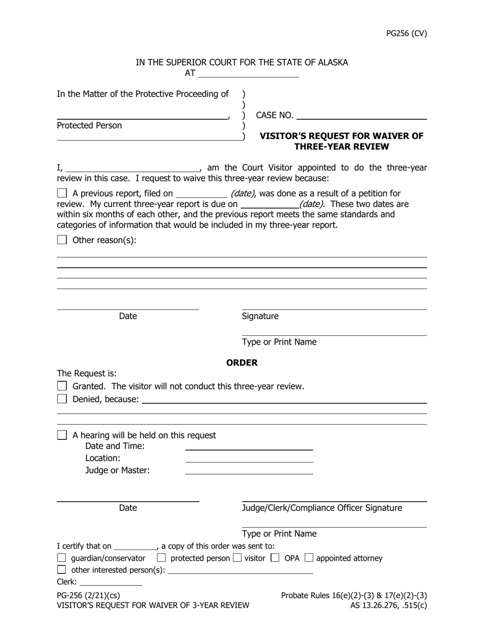 Form PG-256 Visitors Request for Waiver of Three-Year Review - Alaska, Page 1