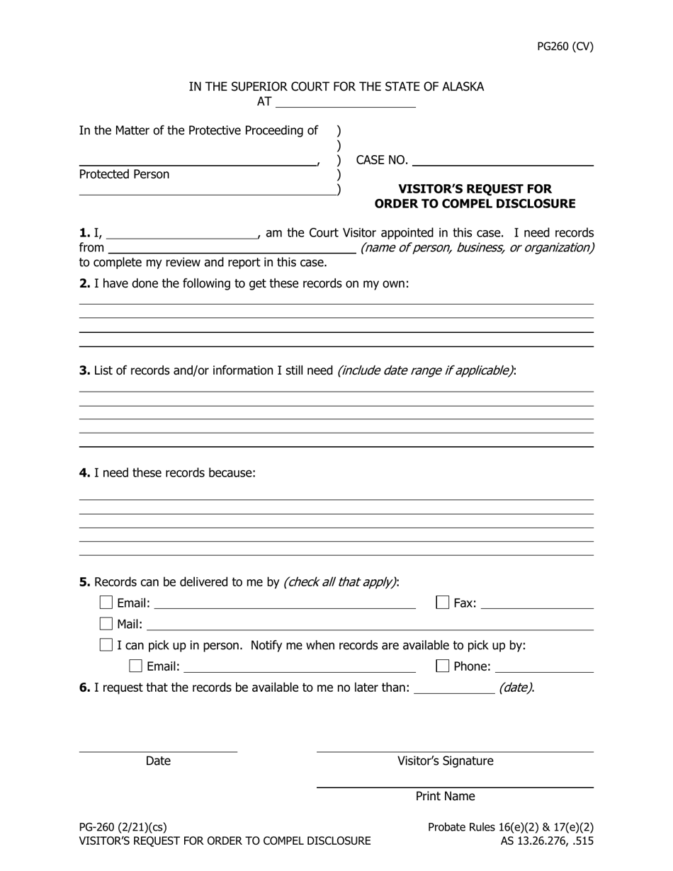 Form PG-260 Visitors Request for Order to Compel Disclosure - Alaska, Page 1