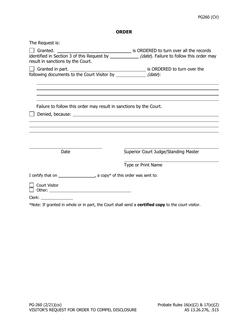 Form PG-260 Visitors Request for Order to Compel Disclosure - Alaska, Page 2