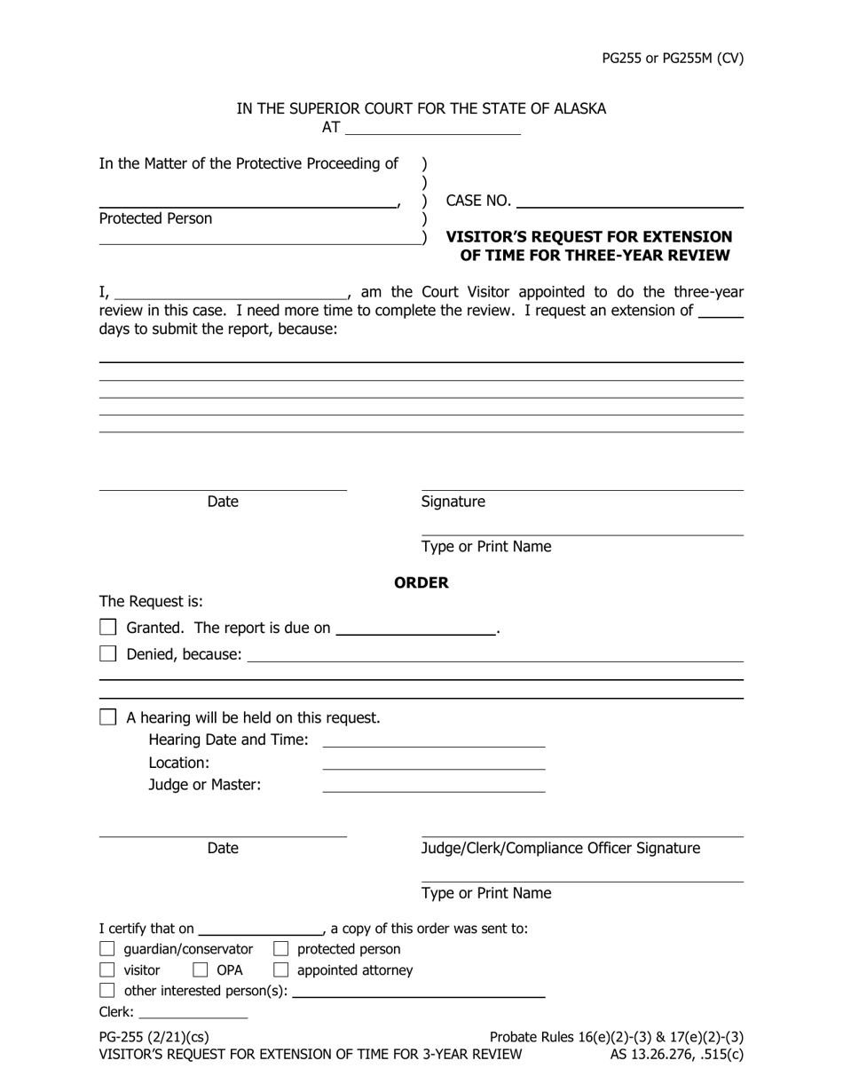 Form PG-255 Visitors Request for Extension of Time for Three-Year Review - Alaska, Page 1
