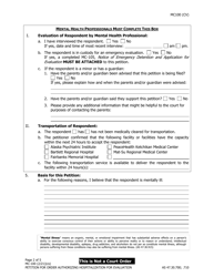Form MC-100 Petition for Order Authorizing Hospitalization for Evaluation - Alaska, Page 2