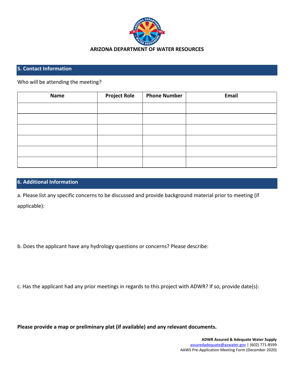 Assured  Adequate Water Supply Program Pre-application Meeting Information - Arizona, Page 2