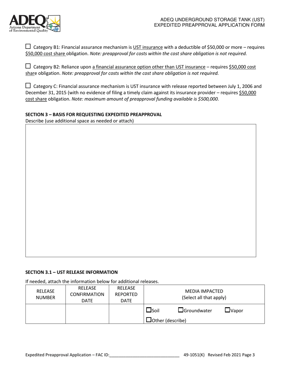Adeq Underground Storage Tank (Ust) Expedited Preapproval Application Form - Arizona, Page 3