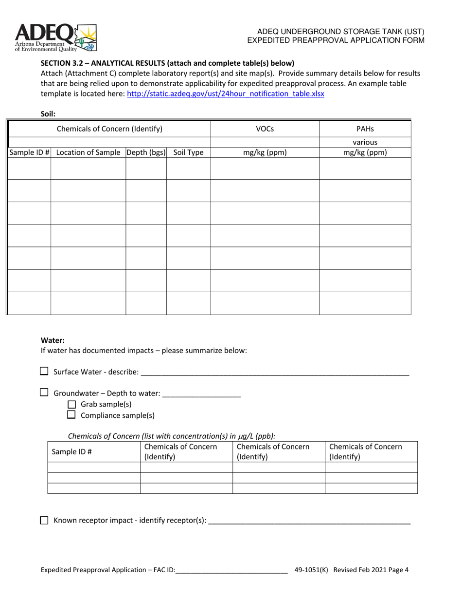 Adeq Underground Storage Tank (Ust) Expedited Preapproval Application Form - Arizona, Page 4
