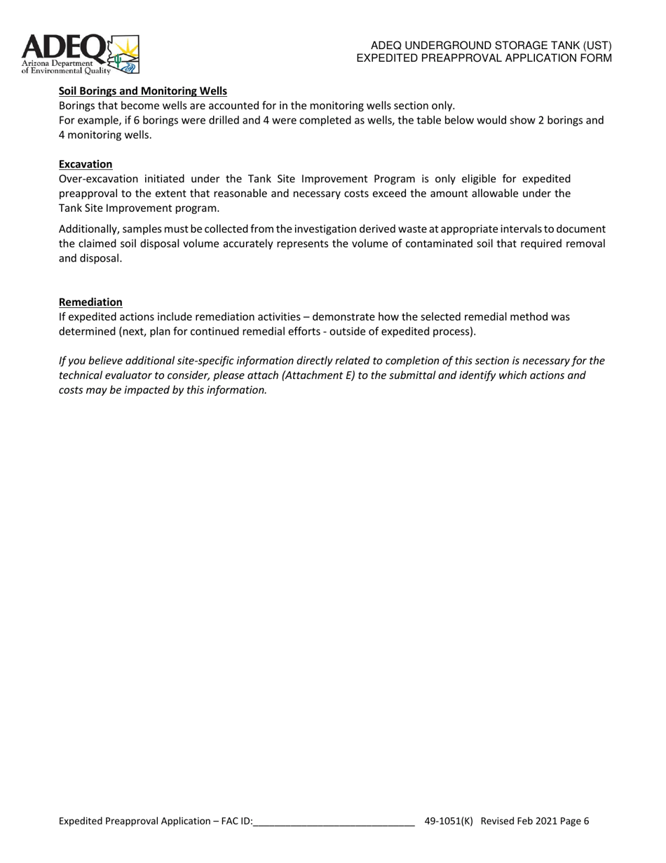 Adeq Underground Storage Tank (Ust) Expedited Preapproval Application Form - Arizona, Page 6