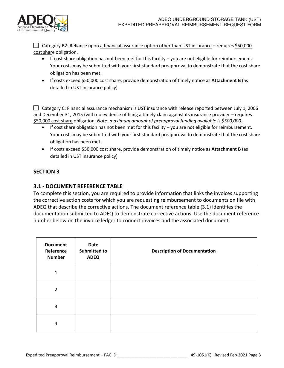 Adeq Underground Storage Tank (Ust) Expedited Preapproval Reimbursement Request Form - Arizona, Page 3