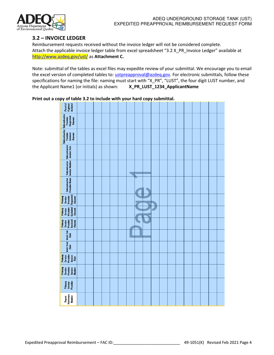 Adeq Underground Storage Tank (Ust) Expedited Preapproval Reimbursement Request Form - Arizona, Page 4