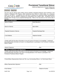 Document preview: Form CALHR1094 Provisional Transitional Waiver - California