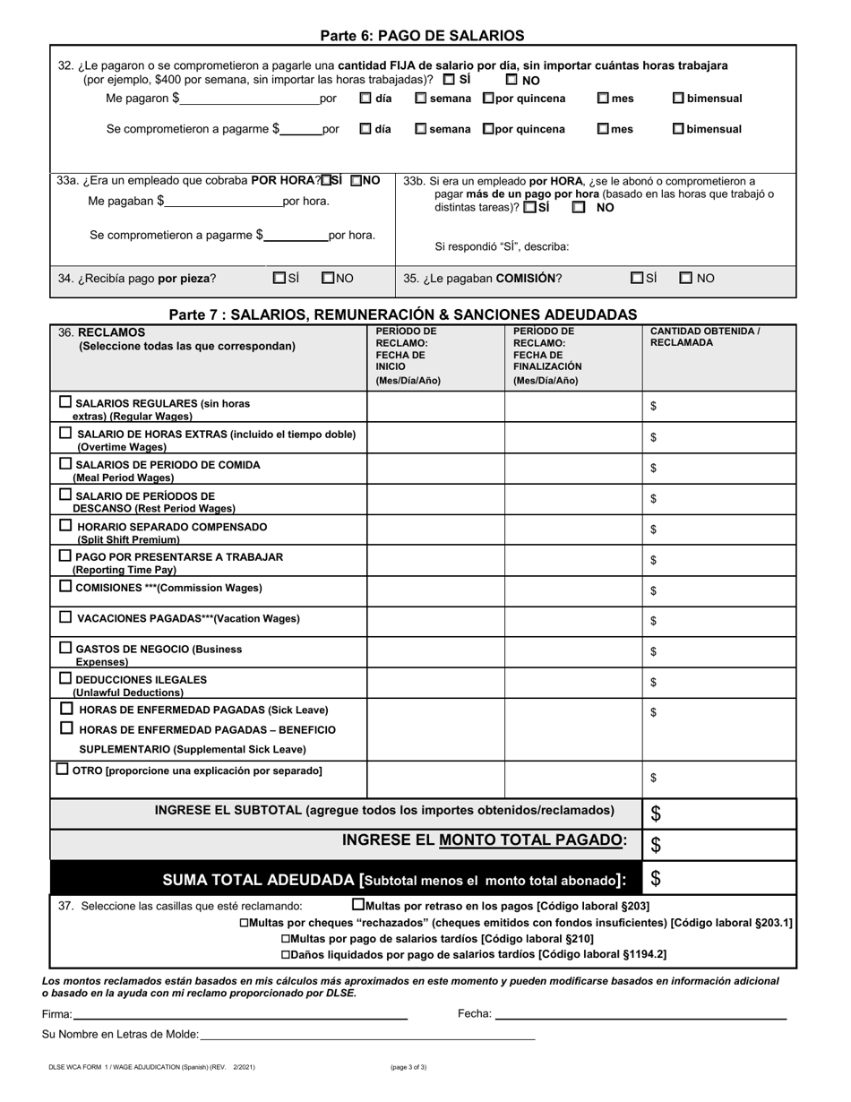 DLSE WCA Formulario 1 Informe O Reclamo Inicial - California (Spanish), Page 3