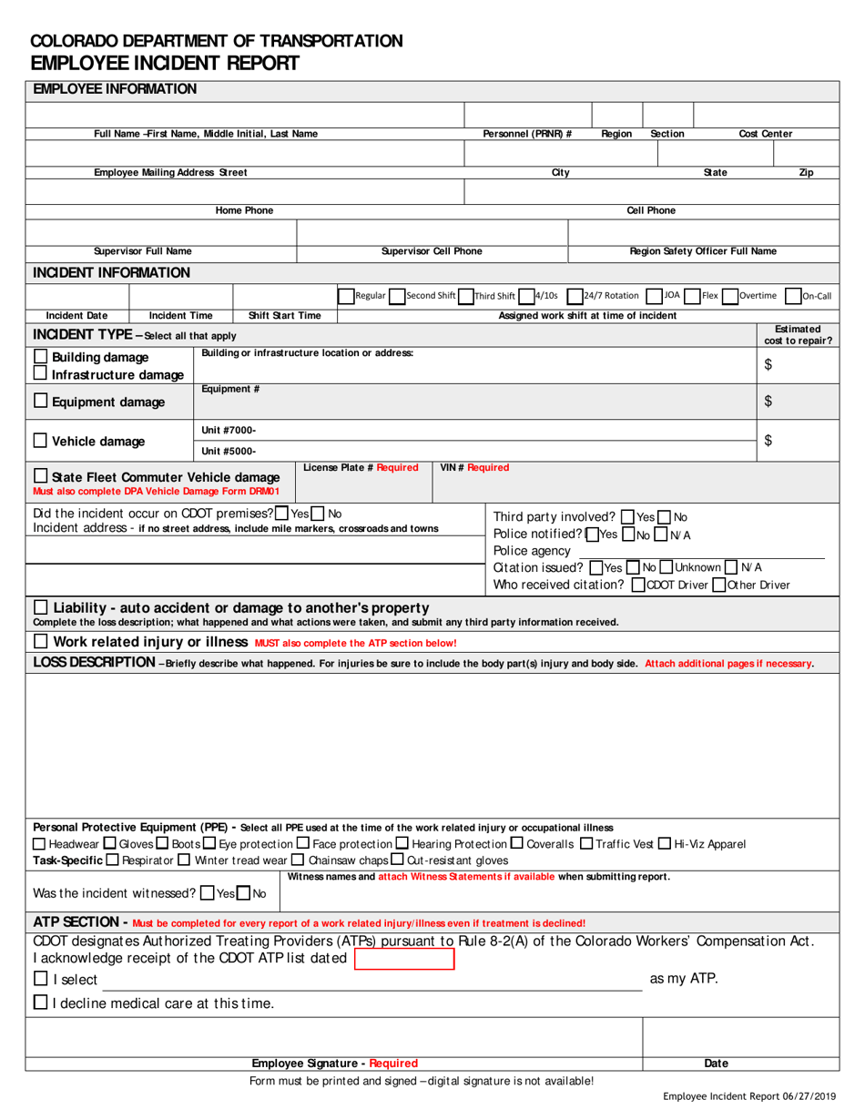 CDOT Form 777 Employee Incident Report - Colorado, Page 1