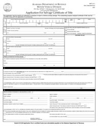 Document preview: Form MVT41-1 Application for Salvage Certificate of Title - Alabama
