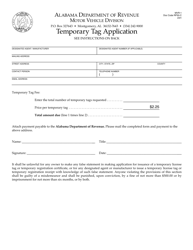 Form MVR-1 &quot;Temporary Tag Application&quot; - Alabama