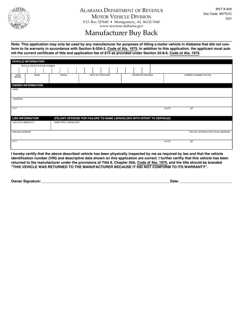 Form MVT8-20A  Printable Pdf