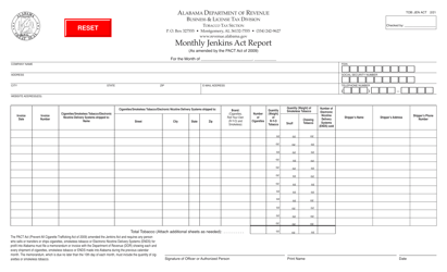Document preview: Form TOB: JEN ACT Monthly Jenkins Act Report - Alabama