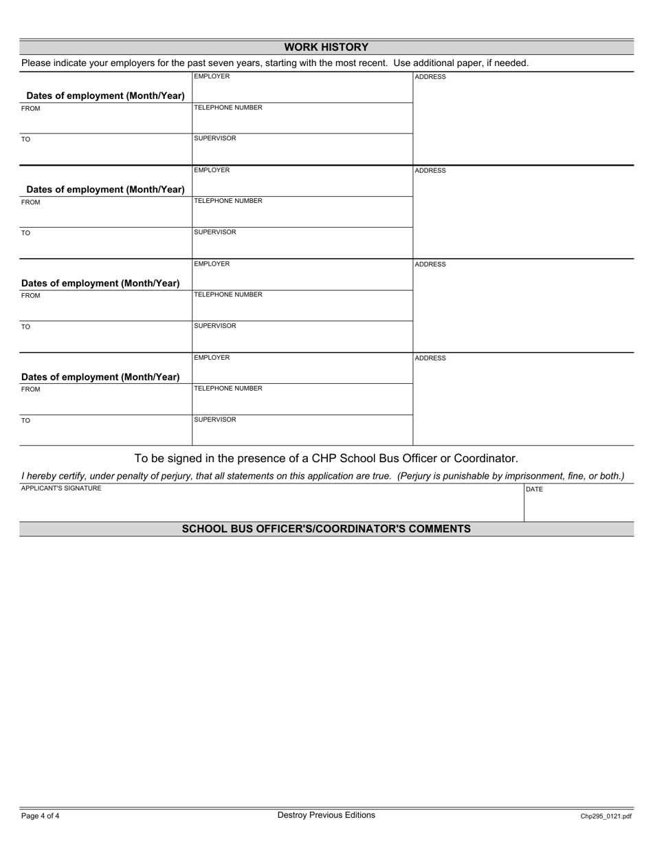 Form CHP295 Special Certificate Application - California, Page 4