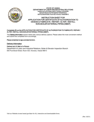Document preview: Application for Certificate of Authorization to Fabricate/Repair Non-boiler External Piping (Nbep) - Hawaii