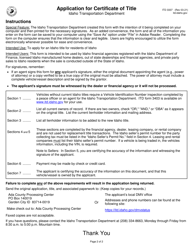 Form ITD3337 Application for Certificate of Title - Idaho, Page 2
