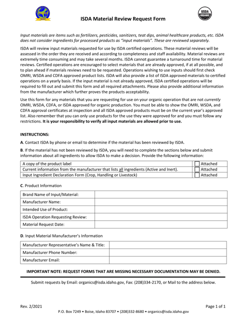 Isda Material Review Request Form - Idaho Download Pdf