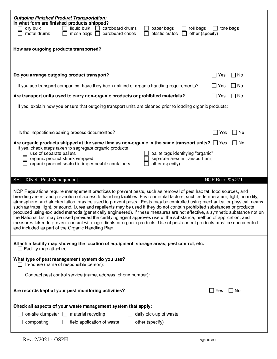 Organic System Plan for Handlers and Processors - Idaho, Page 10