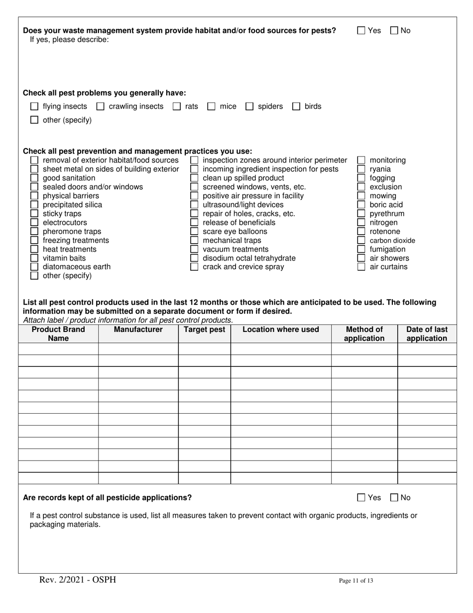Organic System Plan for Handlers and Processors - Idaho, Page 11