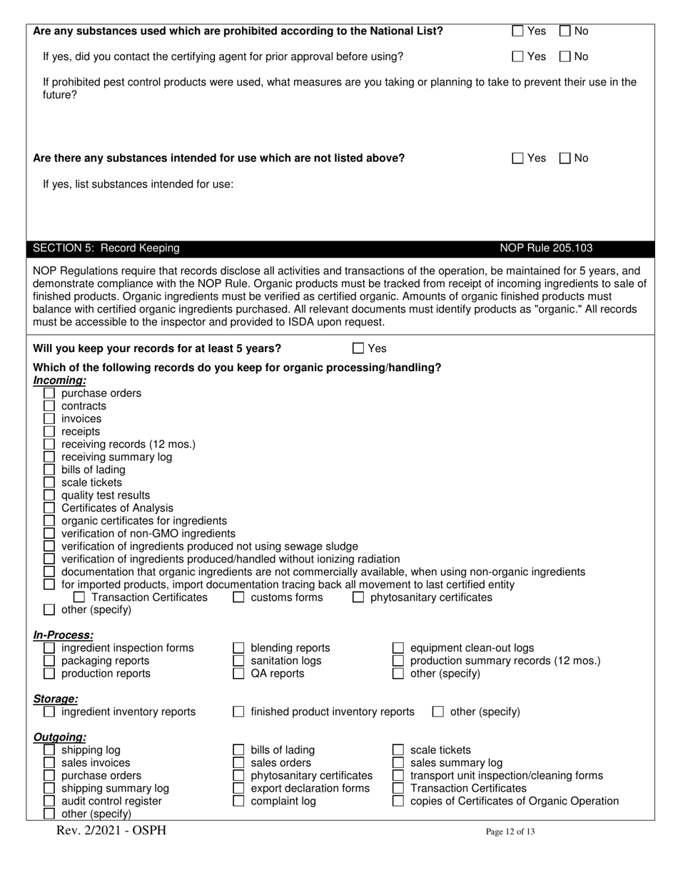 Organic System Plan for Handlers and Processors - Idaho, Page 12