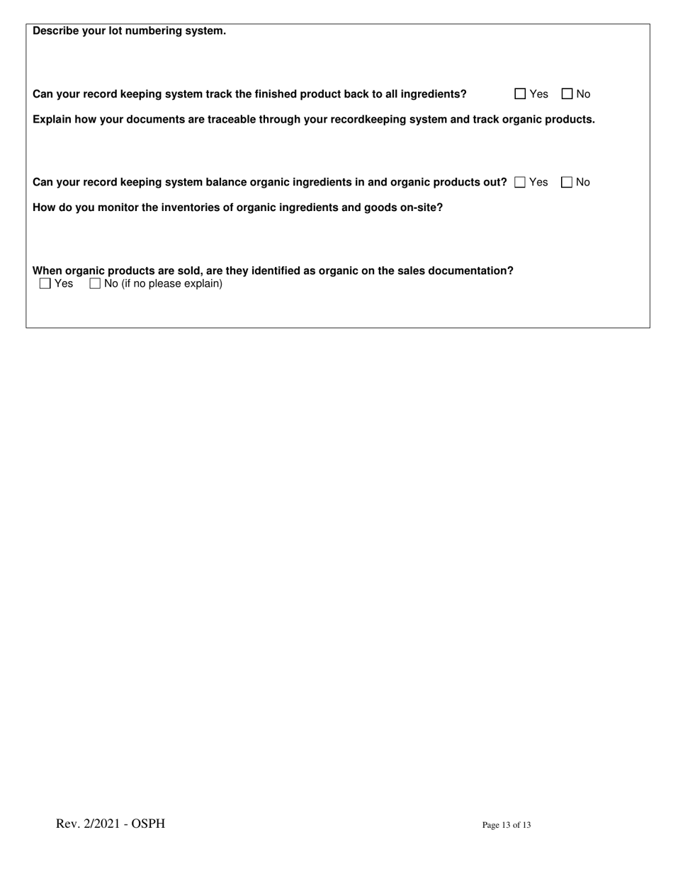 Organic System Plan for Handlers and Processors - Idaho, Page 13
