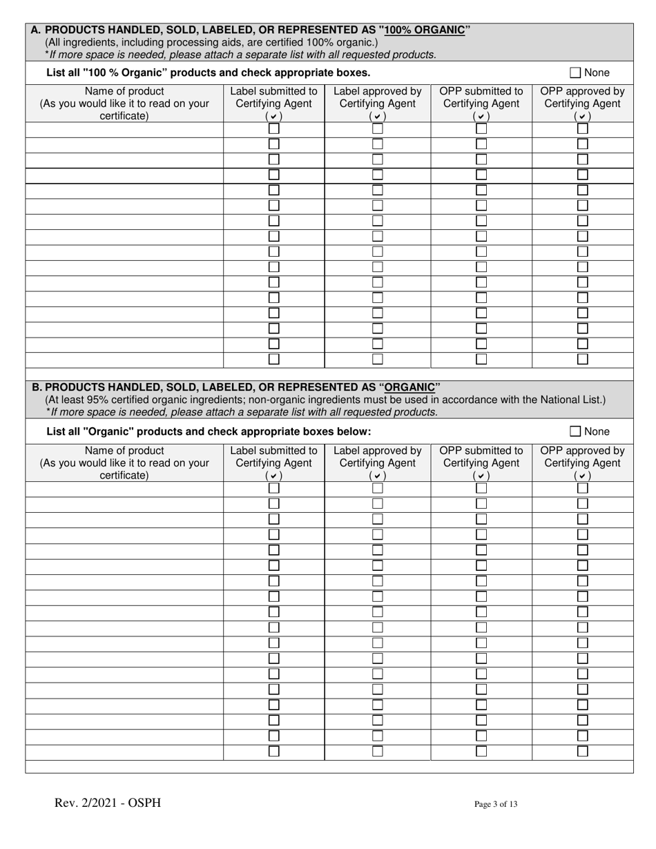 Organic System Plan for Handlers and Processors - Idaho, Page 3