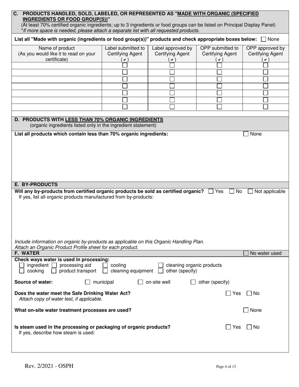 Organic System Plan for Handlers and Processors - Idaho, Page 4