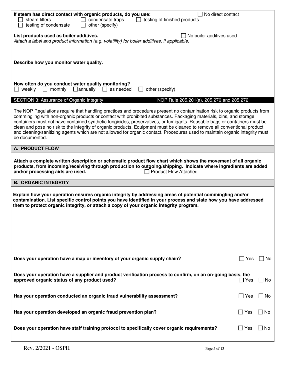Organic System Plan for Handlers and Processors - Idaho, Page 5