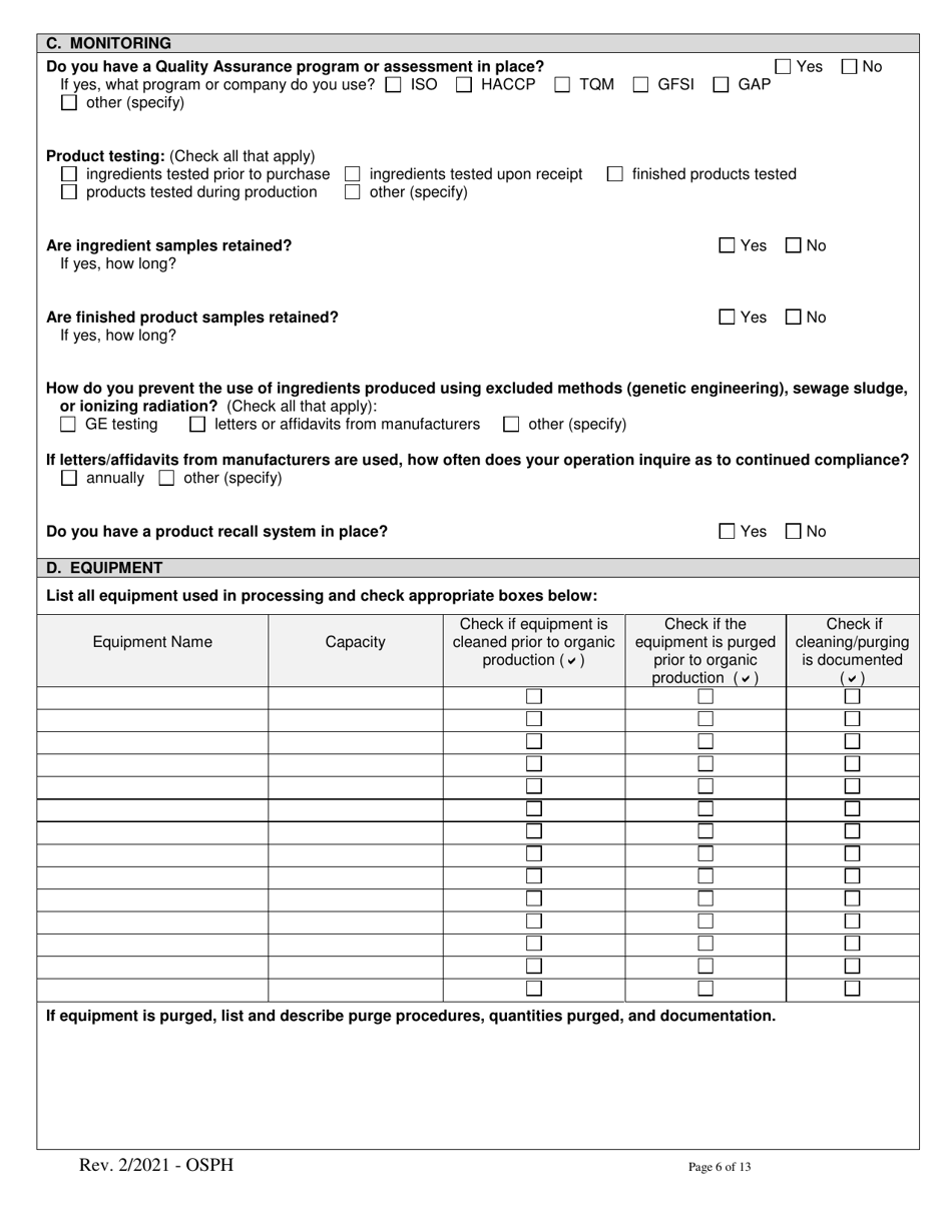 Organic System Plan for Handlers and Processors - Idaho, Page 6