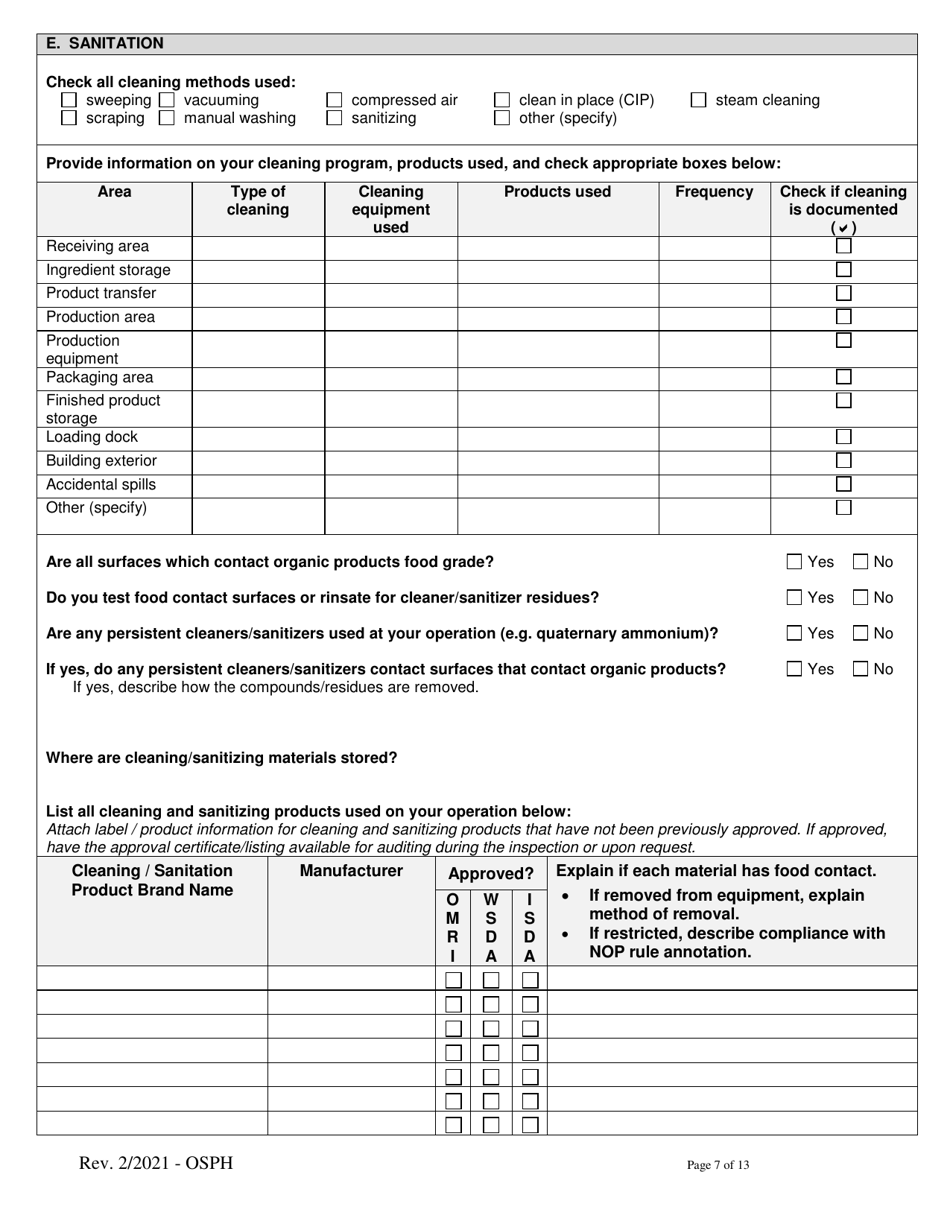 Organic System Plan for Handlers and Processors - Idaho, Page 7
