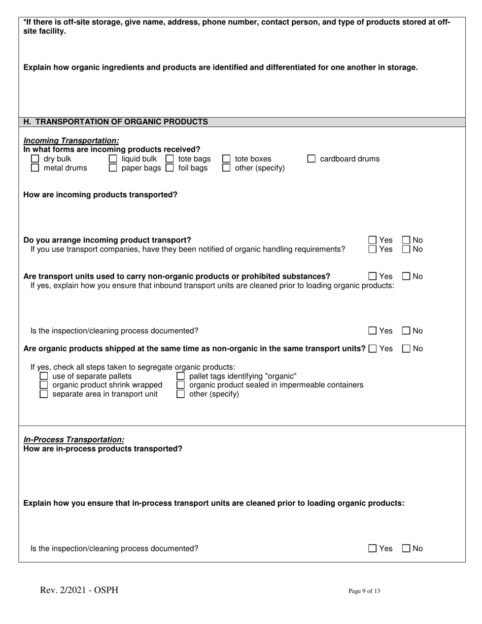 Organic System Plan for Handlers and Processors - Idaho, Page 9