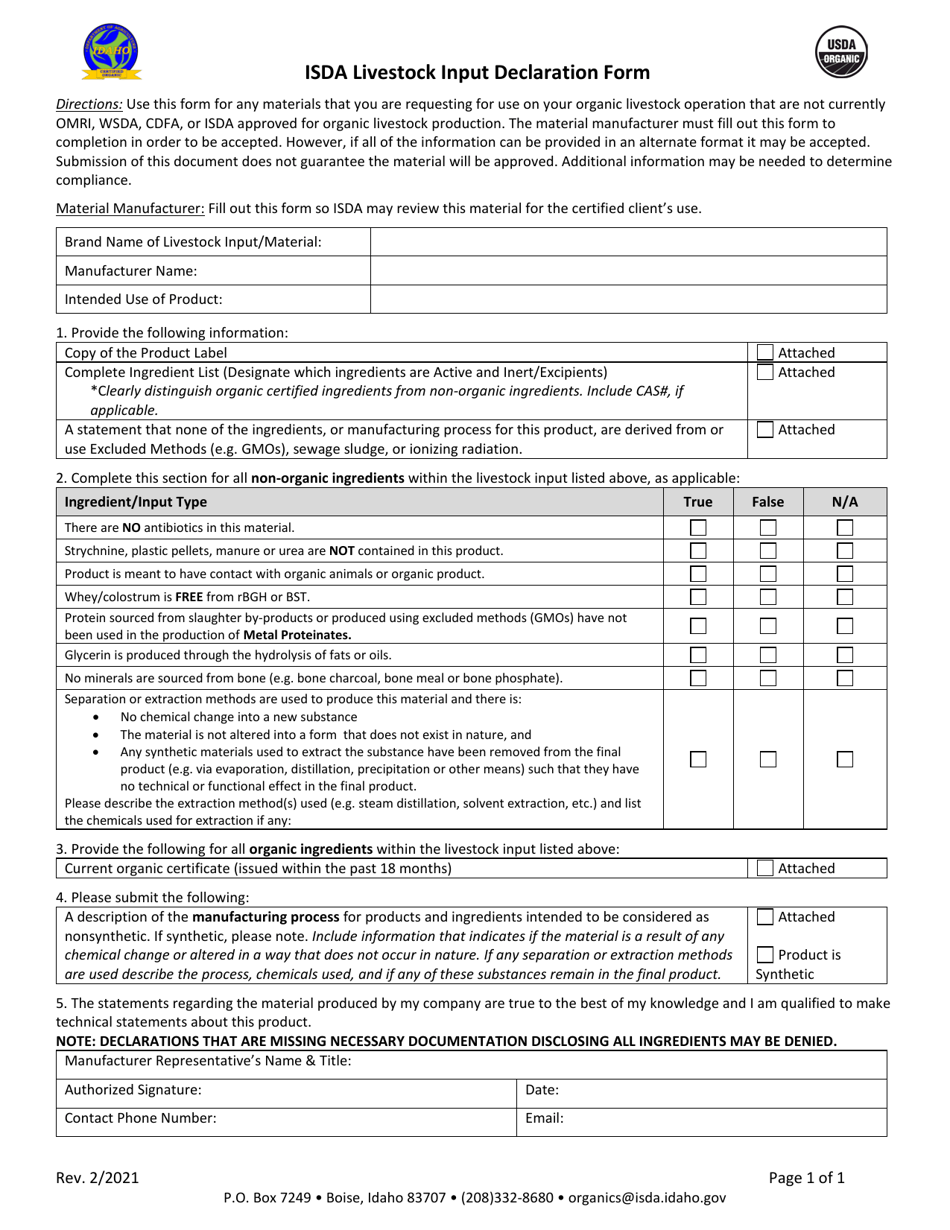 Idaho Isda Livestock Input Declaration Form - Fill Out, Sign Online and ...