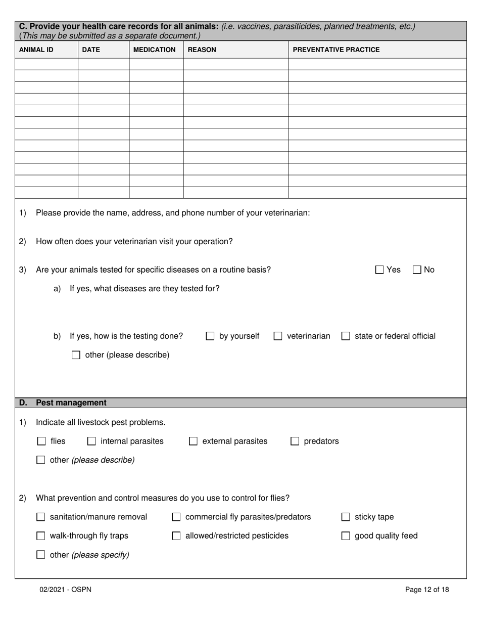 Organic System Plan for Poultry and Non-ruminants - Idaho, Page 12