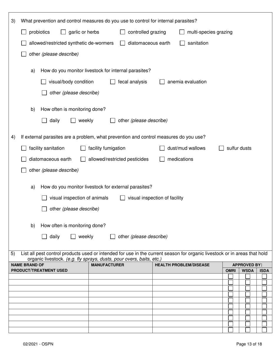Organic System Plan for Poultry and Non-ruminants - Idaho, Page 13
