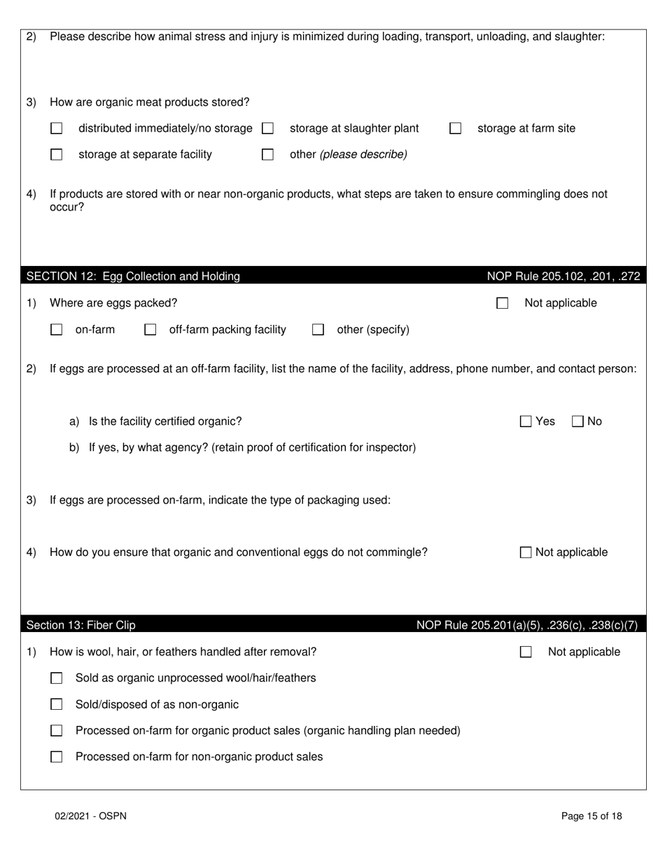 Organic System Plan for Poultry and Non-ruminants - Idaho, Page 15