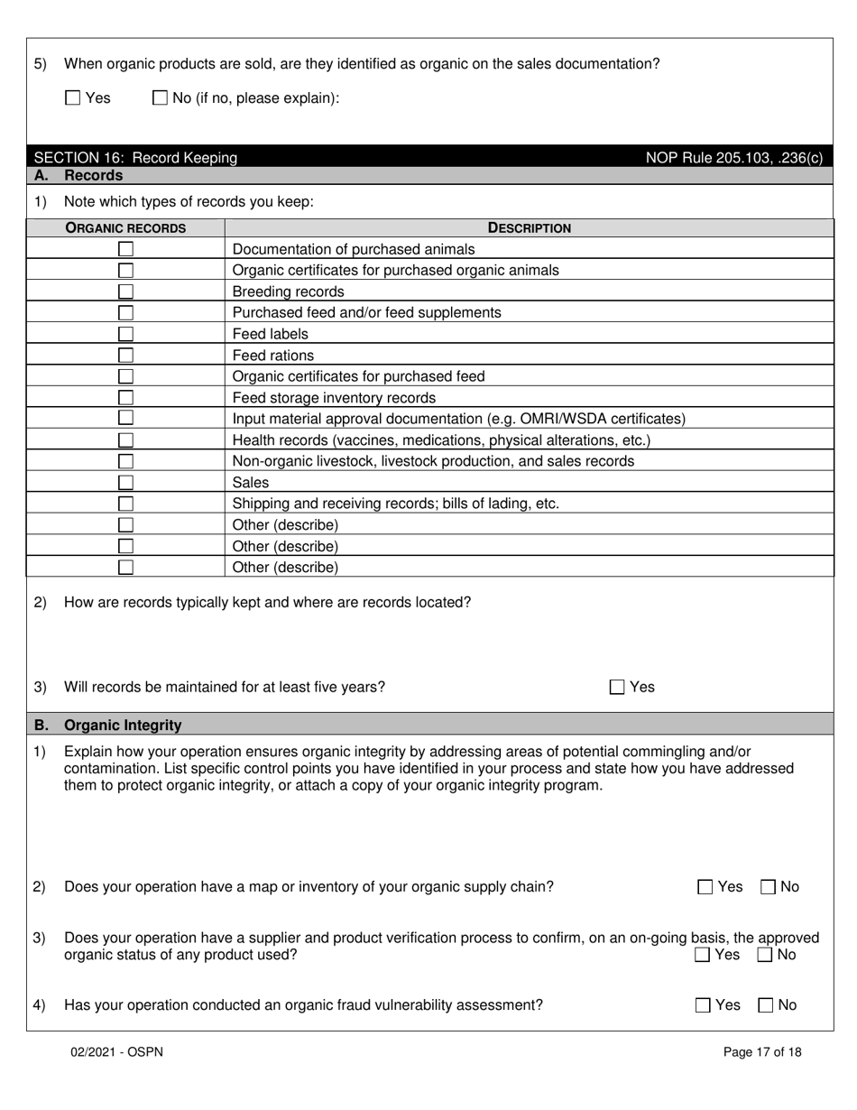 Organic System Plan for Poultry and Non-ruminants - Idaho, Page 17