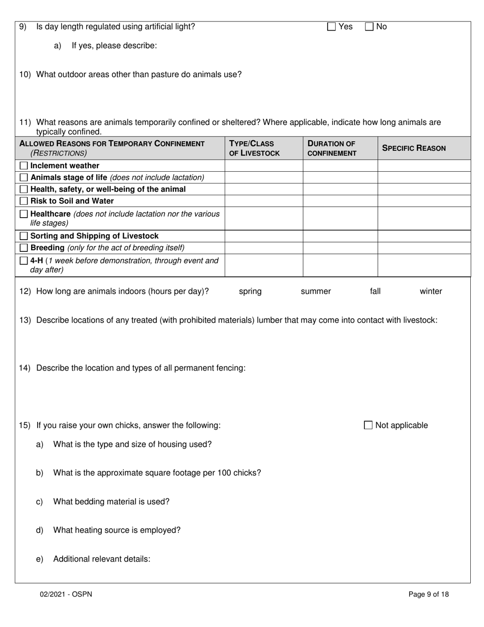 Organic System Plan for Poultry and Non-ruminants - Idaho, Page 9