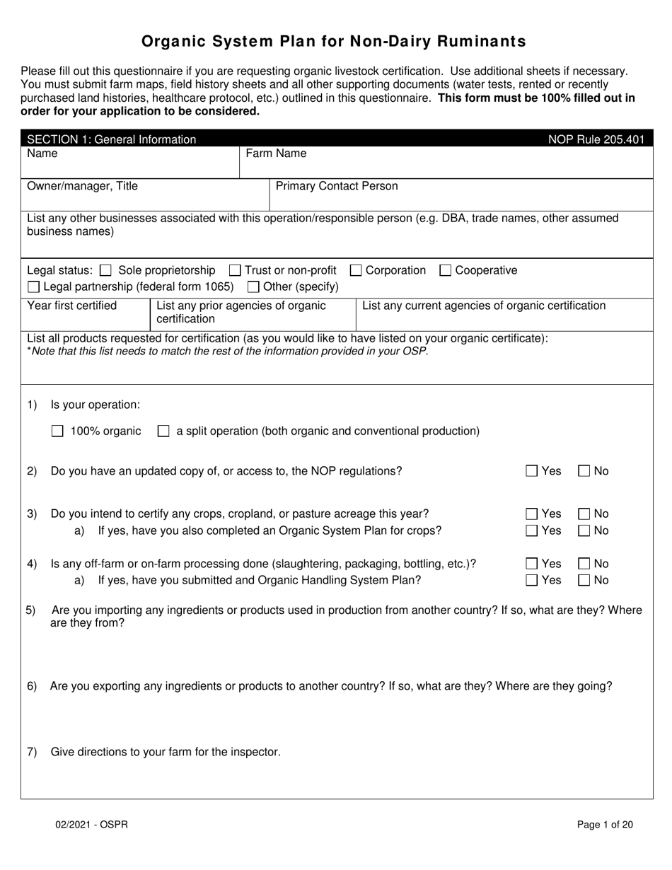 Idaho Organic System Plan for Non-dairy Ruminants Download Printable ...
