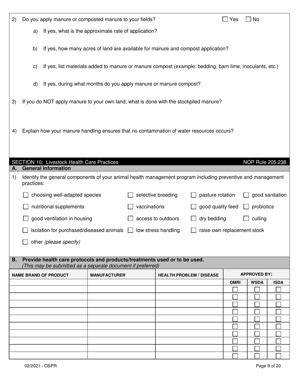 Organic System Plan for Non-dairy Ruminants - Idaho, Page 9