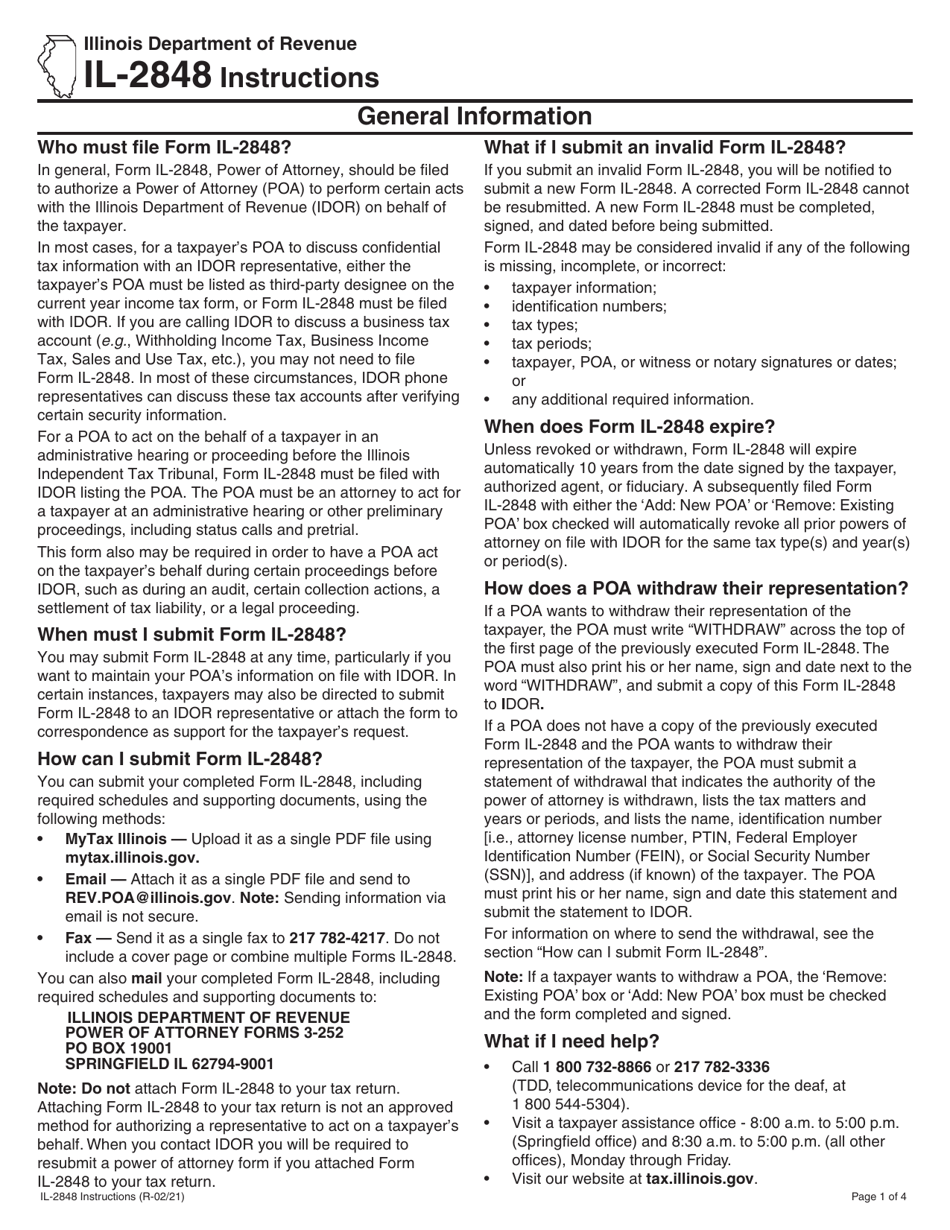 Instructions for Form IL-2848, IL-2848-A, IL-2848-B - Illinois, Page 1