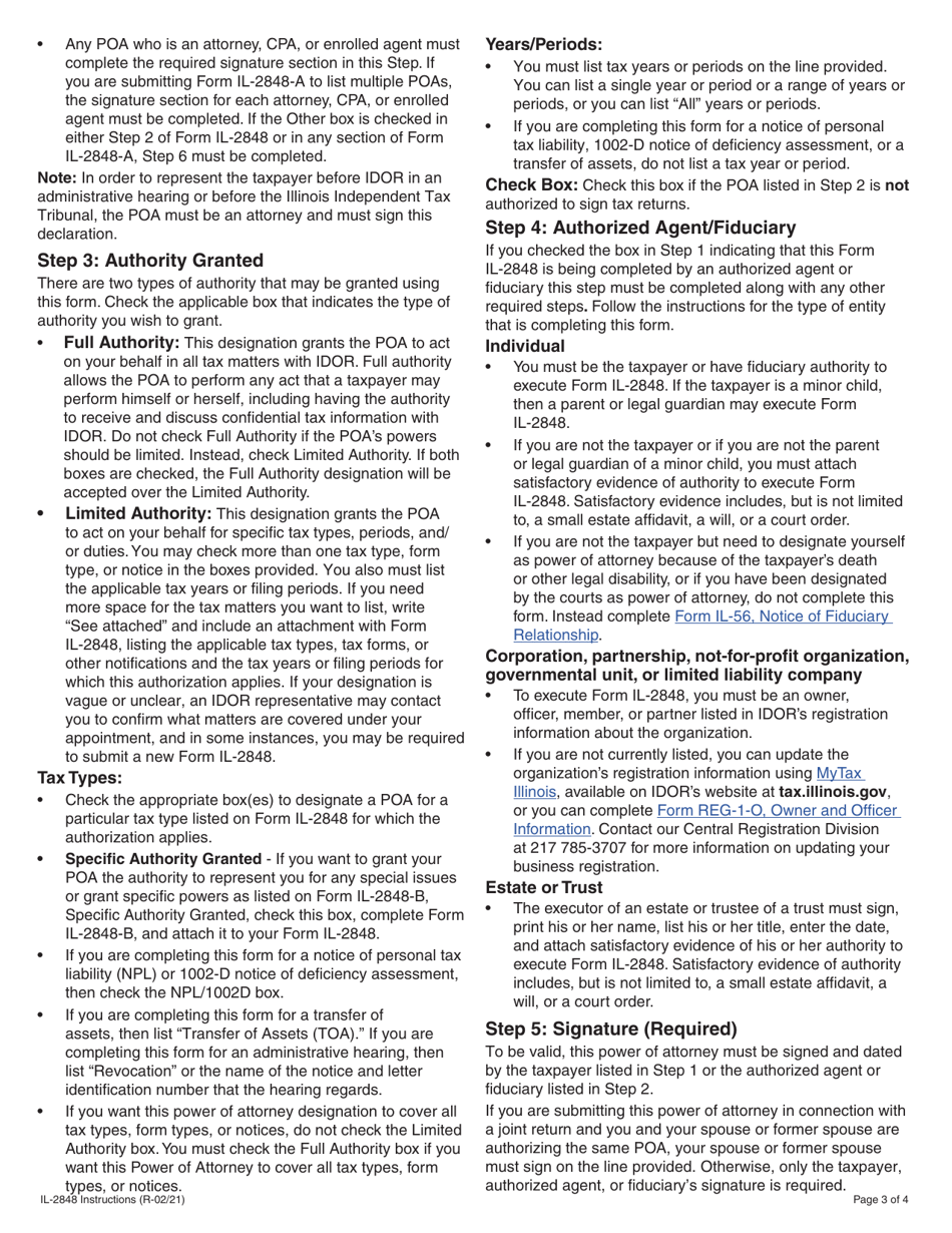 Instructions for Form IL-2848, IL-2848-A, IL-2848-B - Illinois, Page 3