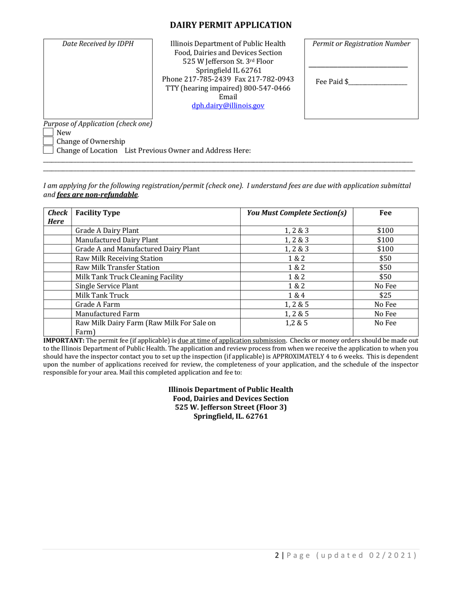 Dairy Permit Application - Illinois, Page 2