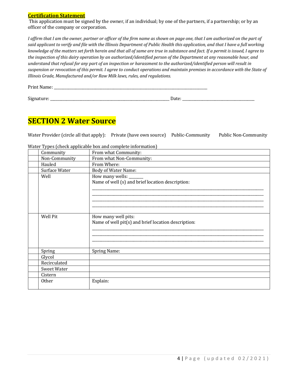 Dairy Permit Application - Illinois, Page 4
