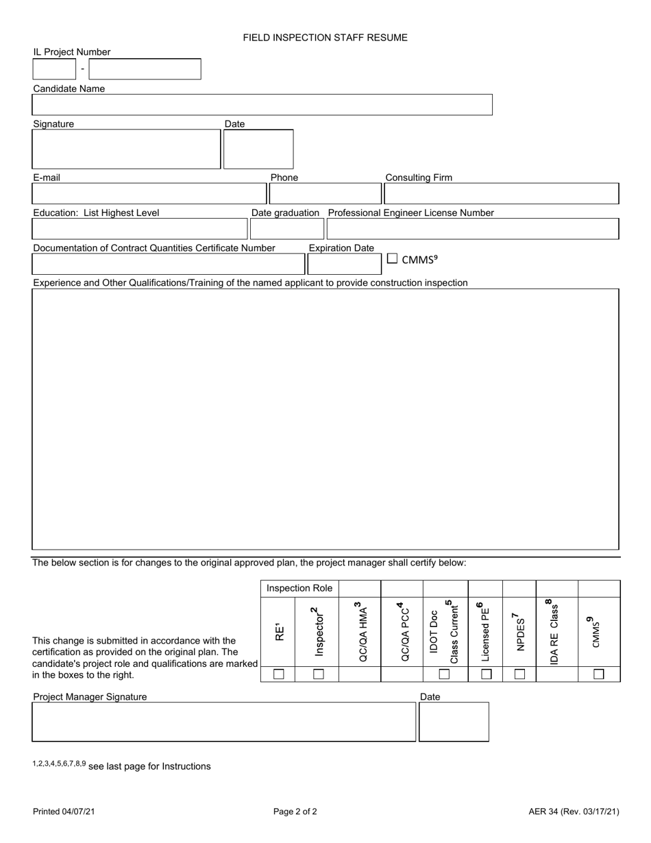 Form AER34 Consultant Airport Construction Personnel Plan - Illinois, Page 2