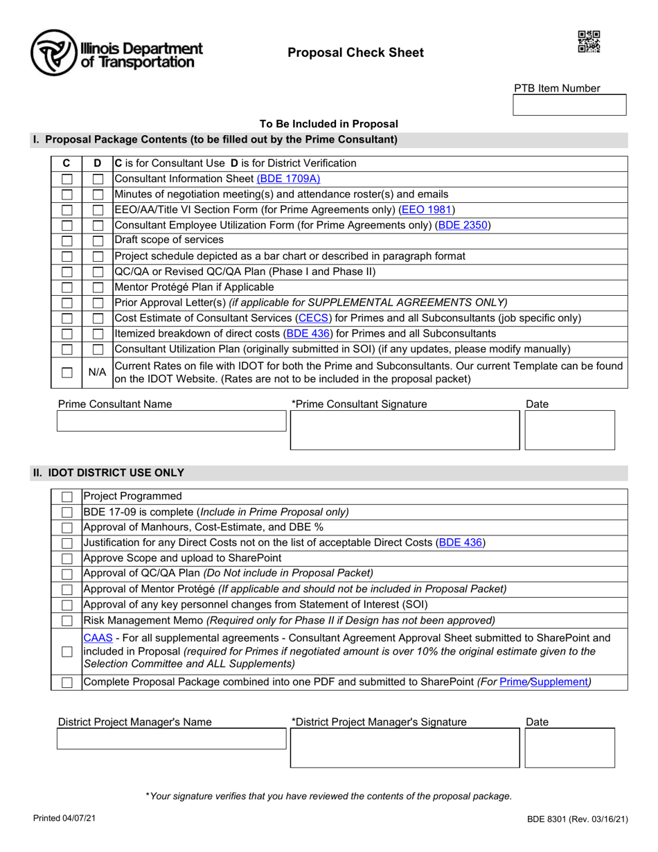 Form BDE8301 Proposal Check Sheet - Illinois, Page 1