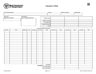 Form BLR12315 Tabulation of Bids - Illinois