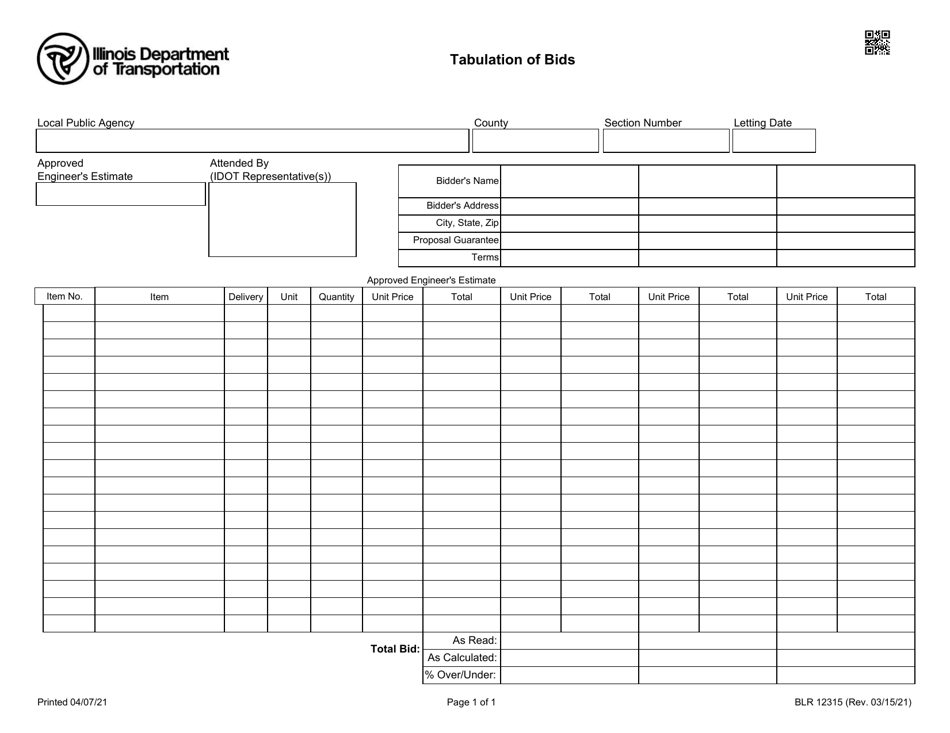 Form BLR12315 Tabulation of Bids - Illinois, Page 1