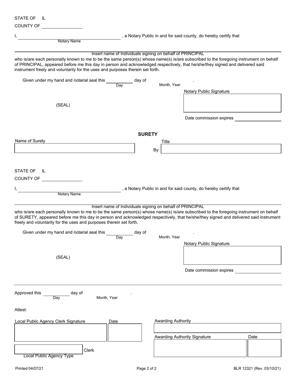 Form BLR12321 Contract Bond - Illinois, Page 2